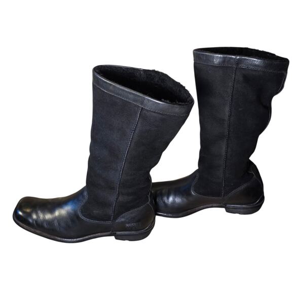 UGG Australia Black Leather & Suede Shearling Mid-Calf Boots Women’s 7.5 - Picture 2 of 11